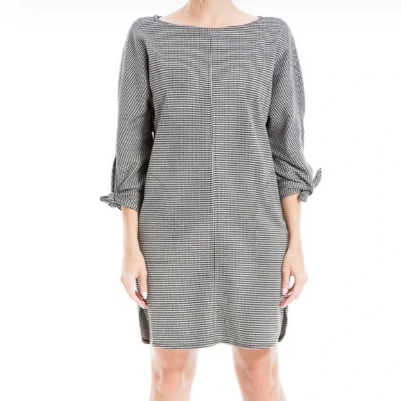 Max Studio | Dresses | Max Studio Double Knit Tie Sleeve Houndstooth Shift  Dress Boat Neck 34 Sleeves | Poshmark